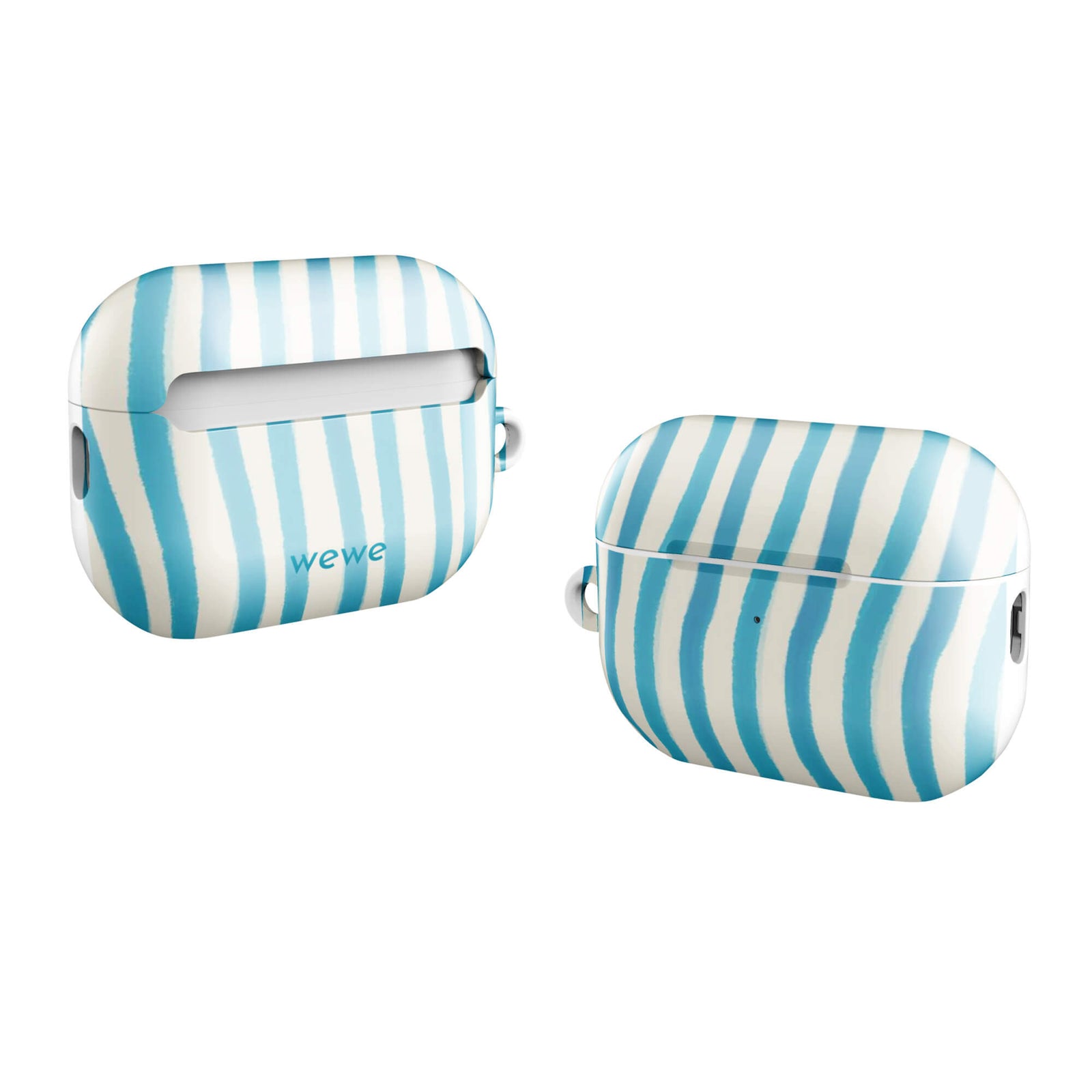 Custom airpods case pro gen2 with a light blue and white wavy vertical stripe pattern.