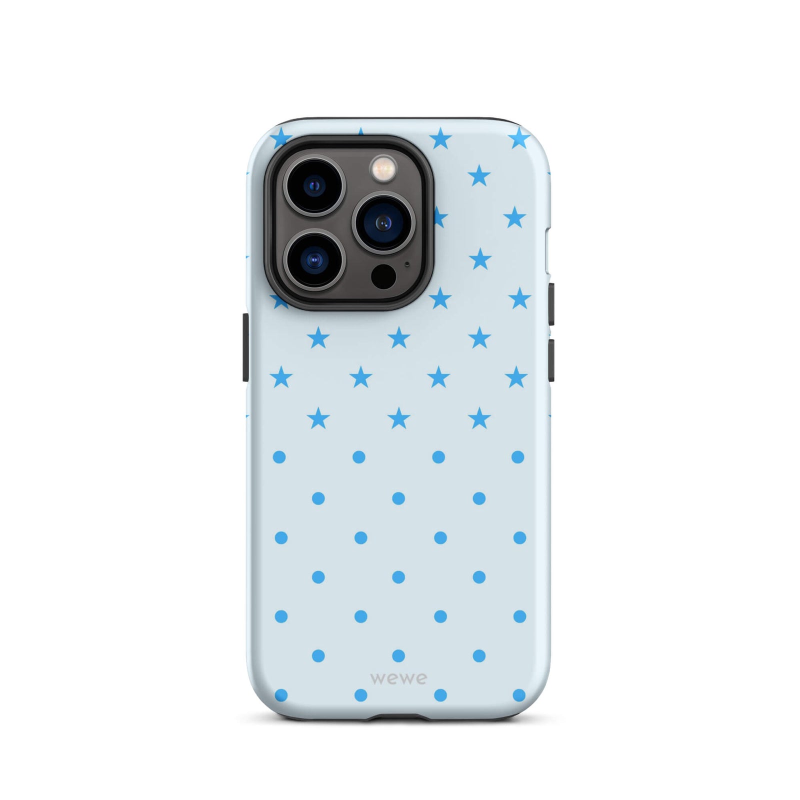 Blue Star and Polka Dot Phone Case featuring sky blue mini stars and dots on an ice blue background