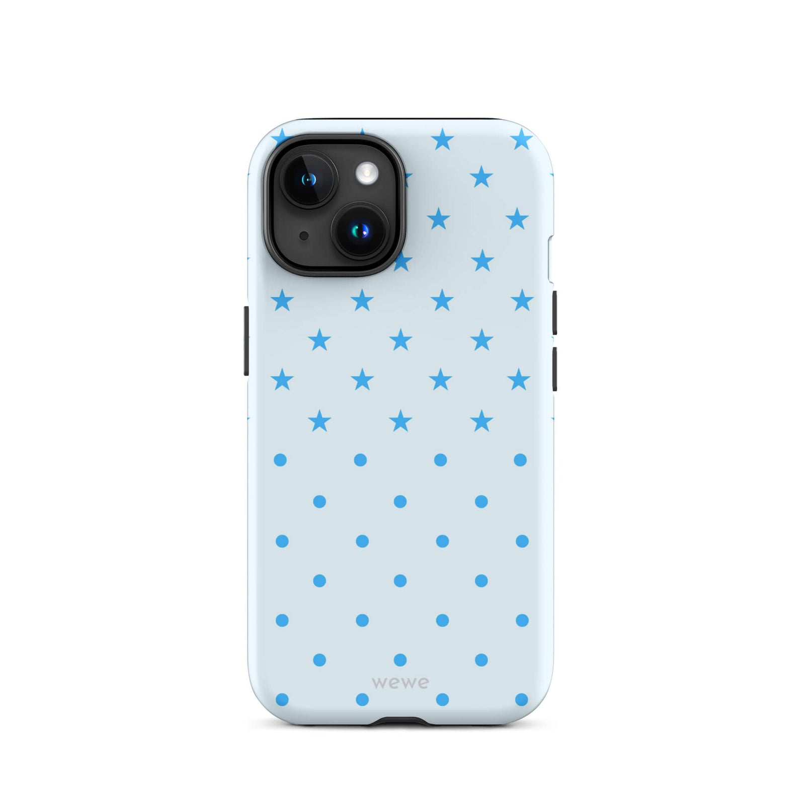 Blue Star and Polka Dot Phone Case featuring sky blue mini stars and dots on an ice blue background