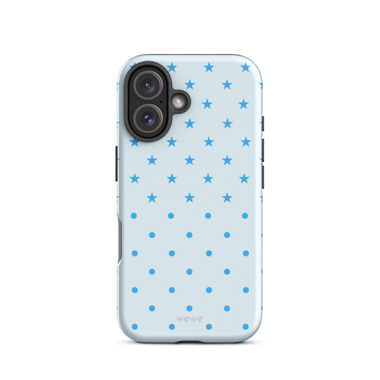 Blue Star and Polka Dot Phone Case featuring sky blue mini stars and dots on an ice blue background