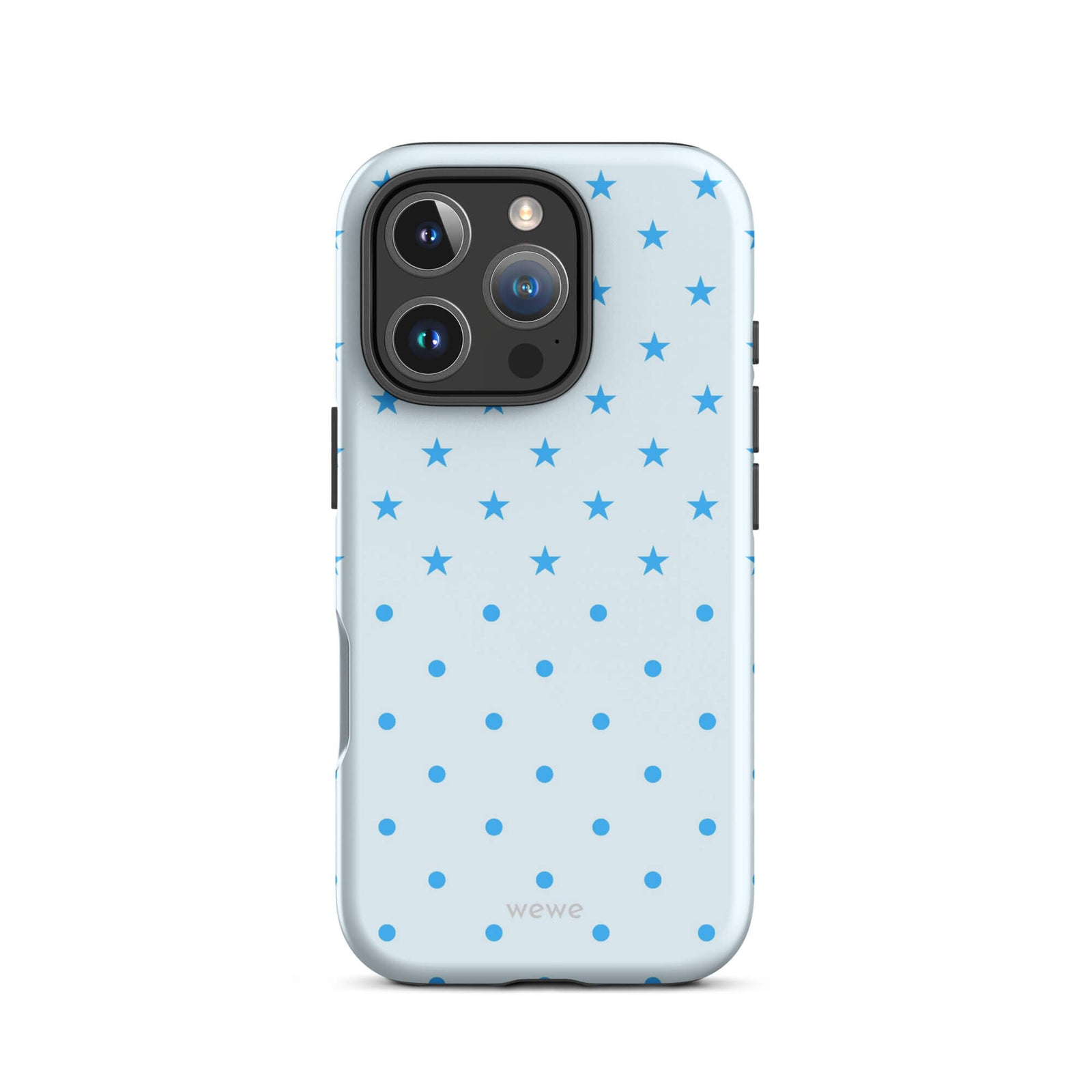 Blue Star and Polka Dot Phone Case featuring sky blue mini stars and dots on an ice blue background