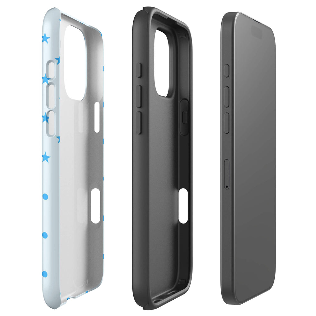Blue Star and Polka Dot Phone Case featuring sky blue mini stars and dots on an ice blue background