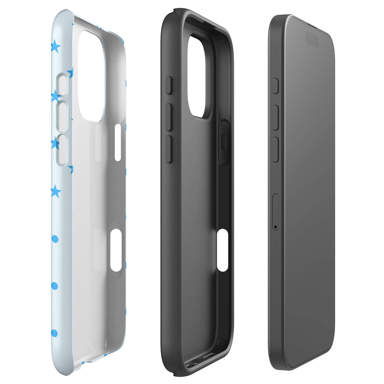 Blue Star and Polka Dot Phone Case featuring sky blue mini stars and dots on an ice blue background