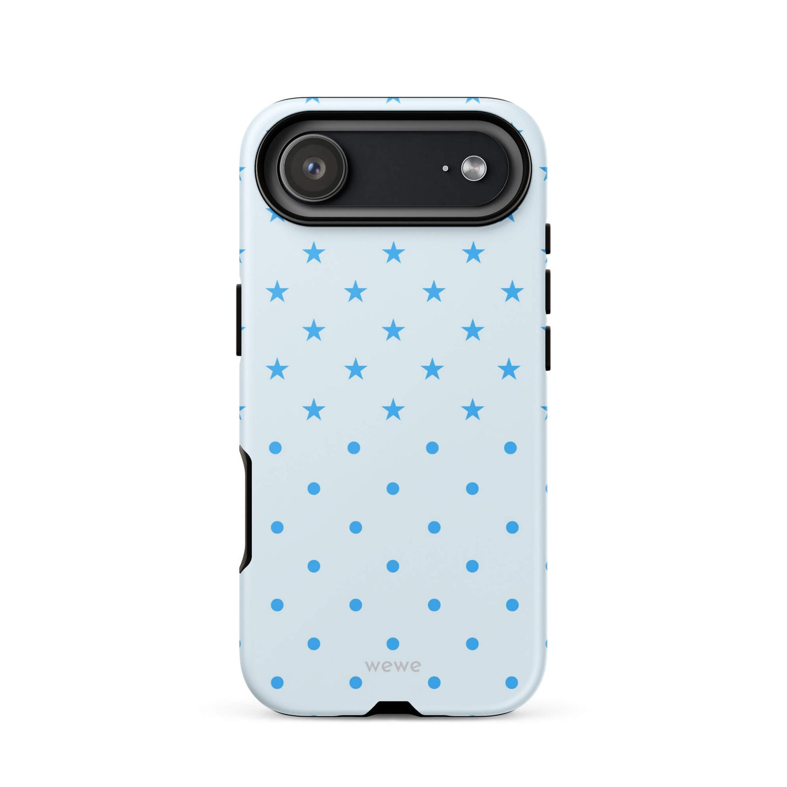 Blue Star and Polka Dot Phone Case featuring sky blue mini stars and dots on an ice blue background