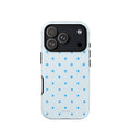 Blue Star and Polka Dot Phone Case featuring sky blue mini stars and dots on an ice blue background