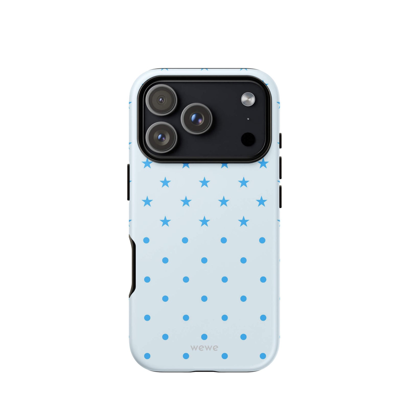 Blue Star and Polka Dot Phone Case featuring sky blue mini stars and dots on an ice blue background