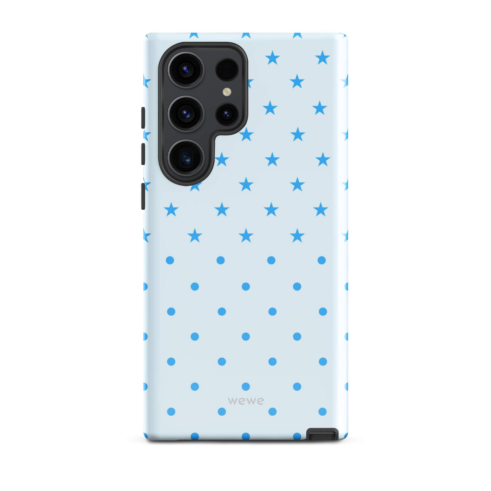 Blue Star and Polka Dot Phone Case featuring sky blue mini stars and dots on an ice blue background