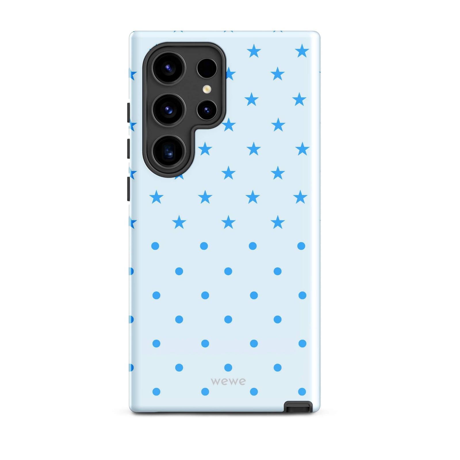 Blue Star and Polka Dot Phone Case featuring sky blue mini stars and dots on an ice blue background