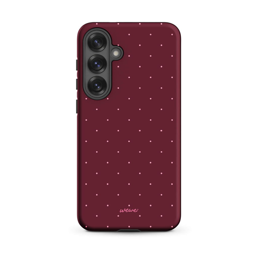 Deep burgundy iPhone case with evenly spaced tiny pale-pink micro dots