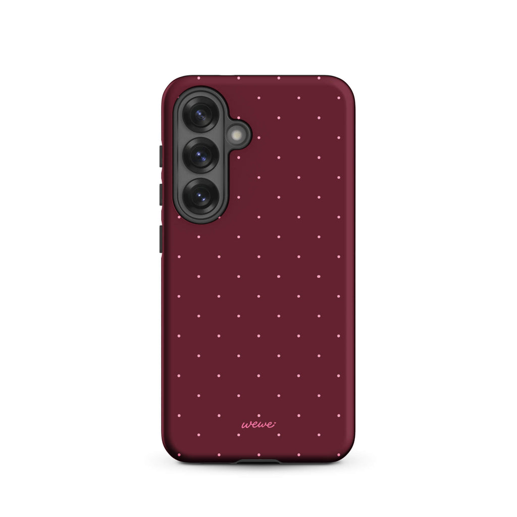 Deep burgundy iPhone case with evenly spaced tiny pale-pink micro dots