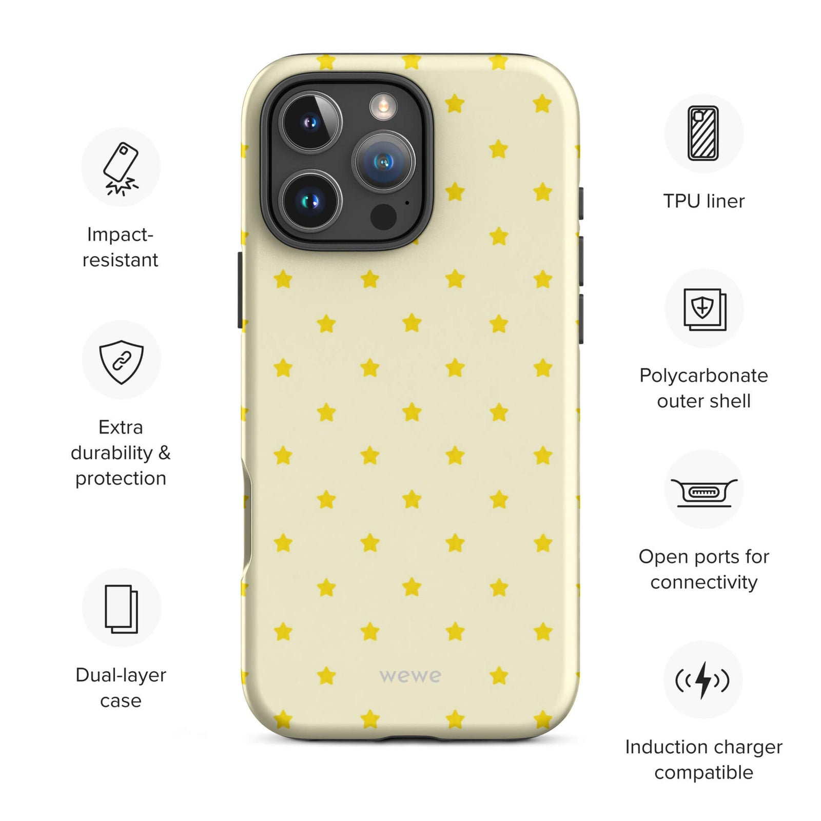 Butter Yellow Mini Star Phone Case featuring a repeating sunny yellow star pattern on a soft cream background