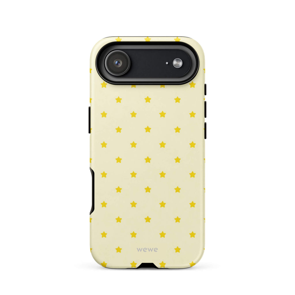 Butter Yellow Mini Star Phone Case featuring a repeating sunny yellow star pattern on a soft cream background