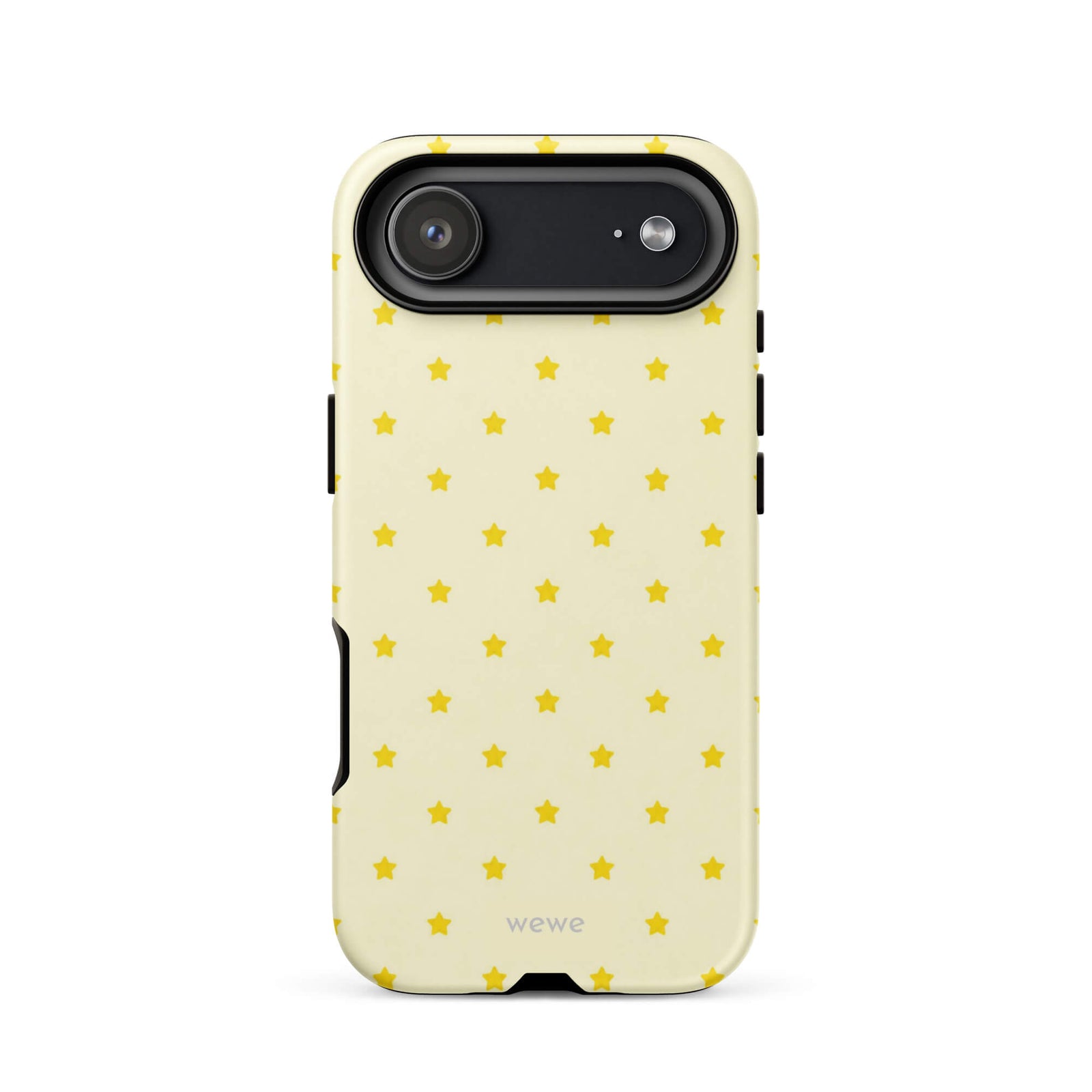 Butter Yellow Mini Star Phone Case featuring a repeating sunny yellow star pattern on a soft cream background