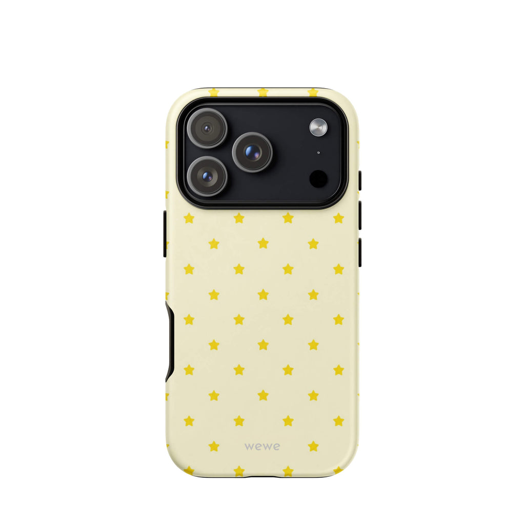 Butter Yellow Mini Star Phone Case featuring a repeating sunny yellow star pattern on a soft cream background
