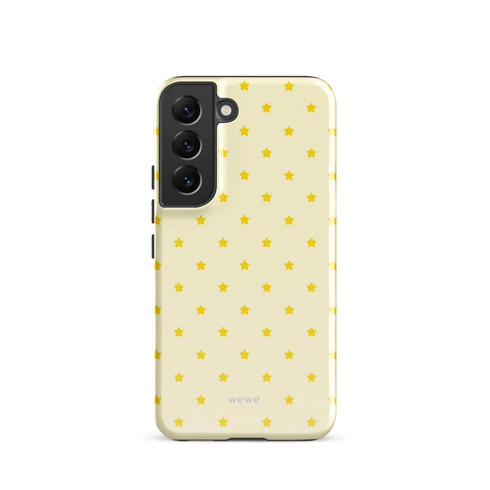 Butter Yellow Mini Star Phone Case featuring a repeating sunny yellow star pattern on a soft cream background
