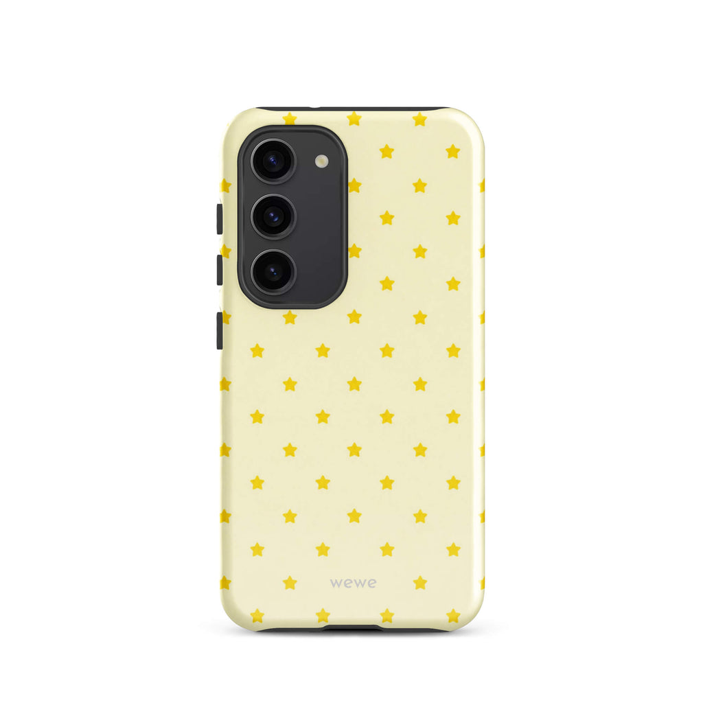 Butter Yellow Mini Star Phone Case featuring a repeating sunny yellow star pattern on a soft cream background