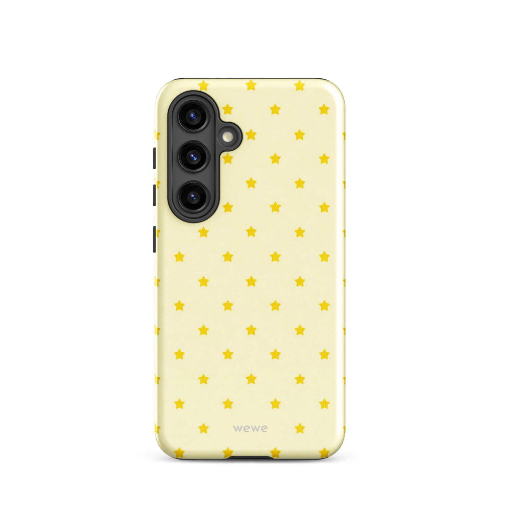 Butter Yellow Mini Star Phone Case featuring a repeating sunny yellow star pattern on a soft cream background