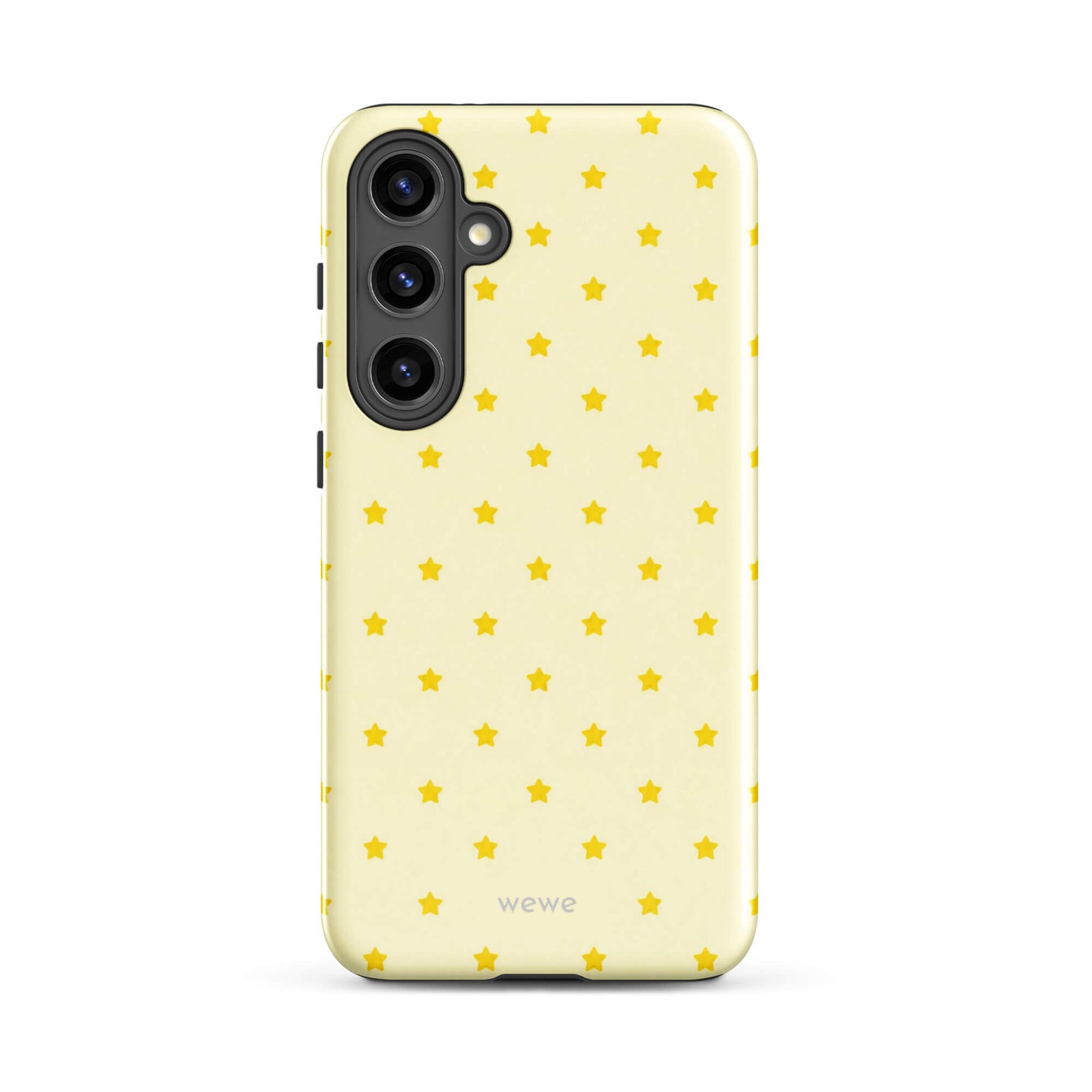 Butter Yellow Mini Star Phone Case featuring a repeating sunny yellow star pattern on a soft cream background