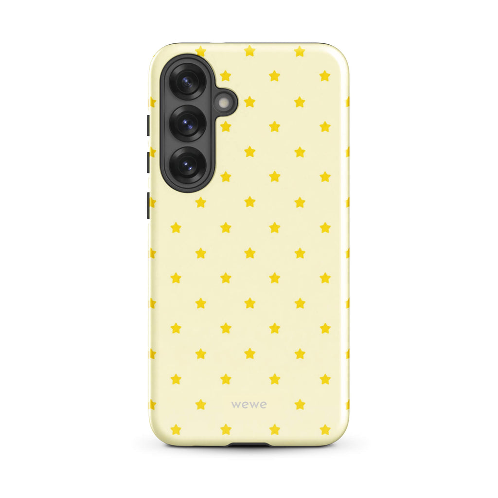 Butter Yellow Mini Star Phone Case featuring a repeating sunny yellow star pattern on a soft cream background