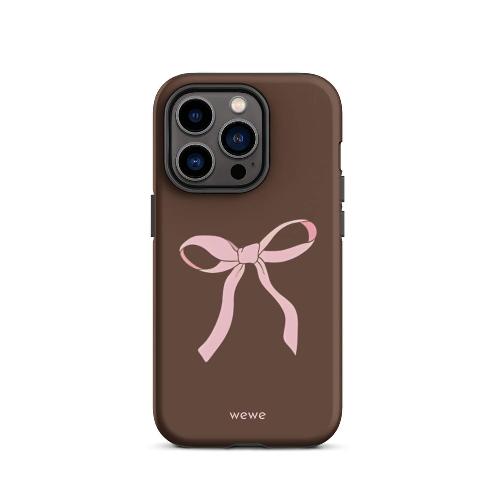 Custom mocha bow iphone case 14 pro pink bows and chocolate.