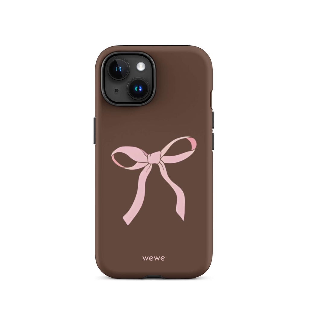 Custom mocha bow iphone case 15 pink bows and chocolate.