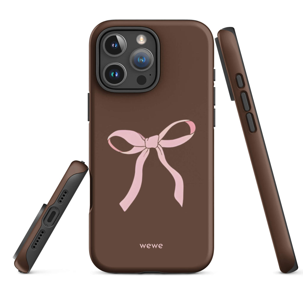 Custom mocha bow iphone case 16 pro max cute design.