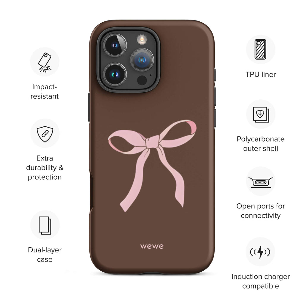 Custom mocha bow iphone case 16 pro max wireless charging compatible.
