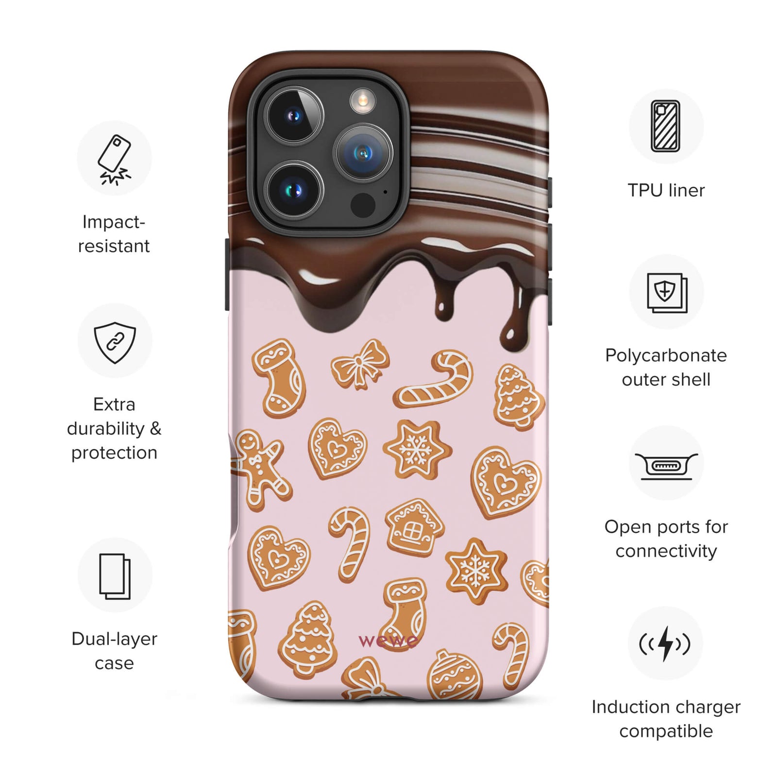 Custom chocolate cookie iphone case 16 pro max wireless charging compatible.