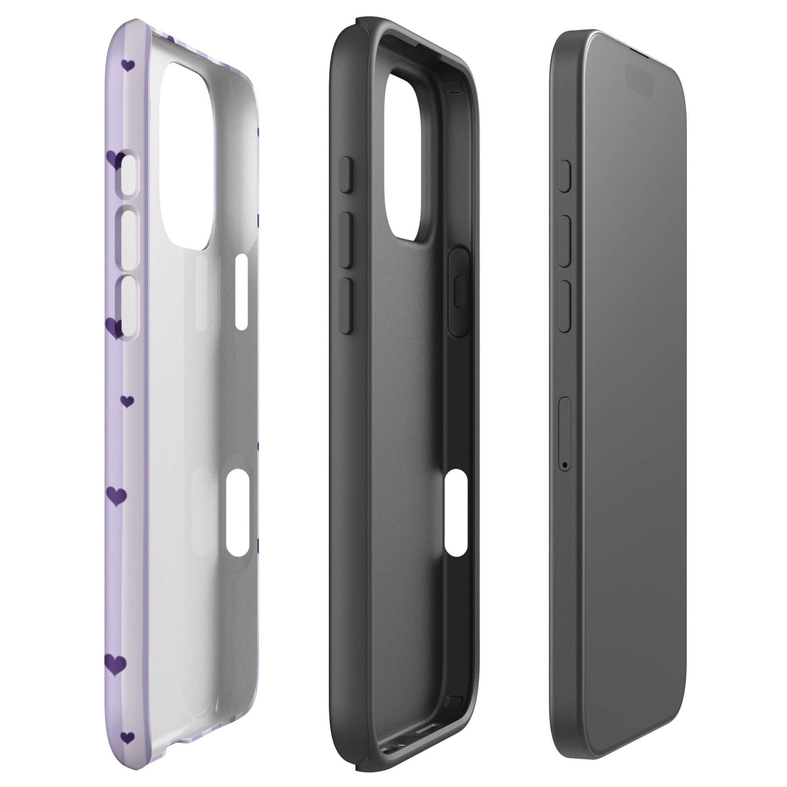 Custom purple heart iPhone case 16 pro max dual-layer shockproof protection.