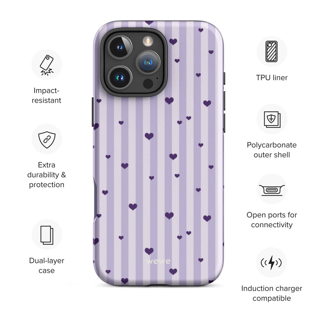 Custom purple heart iPhone case 16 pro max wireless charging compatible.