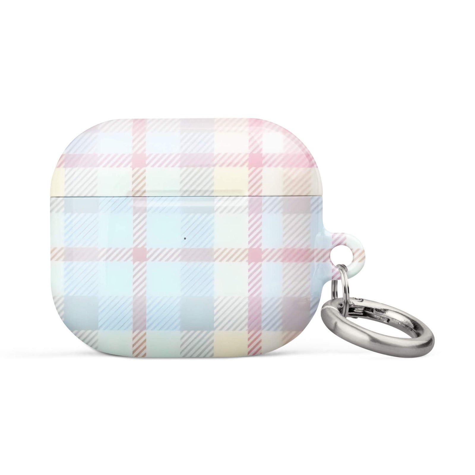 Custom airpods case 3rd generation with a fresh summer vibes, soft pastel plaid pattern in pink, blue, and yellow.