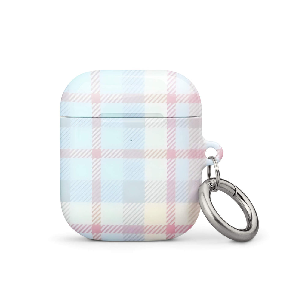 Custom airpods case gen1 with a fresh summer vibes, soft pastel plaid pattern in pink, blue, and yellow.