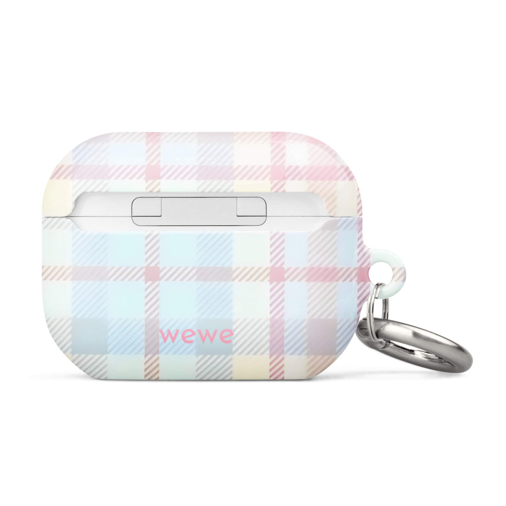 Custom airpods case pro gen2 with a fresh summer vibes, soft pastel plaid pattern in pink, blue, and yellow.