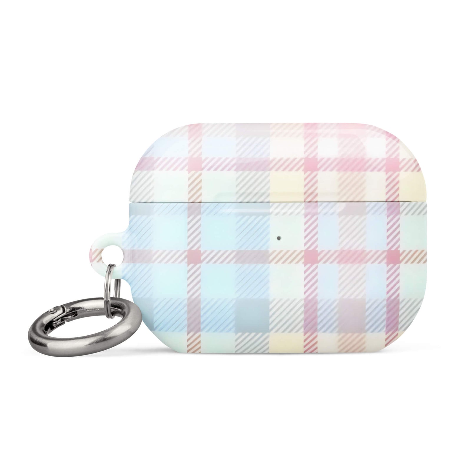 Custom airpods case pro gen2 with a fresh summer vibes, soft pastel plaid pattern in pink, blue, and yellow.