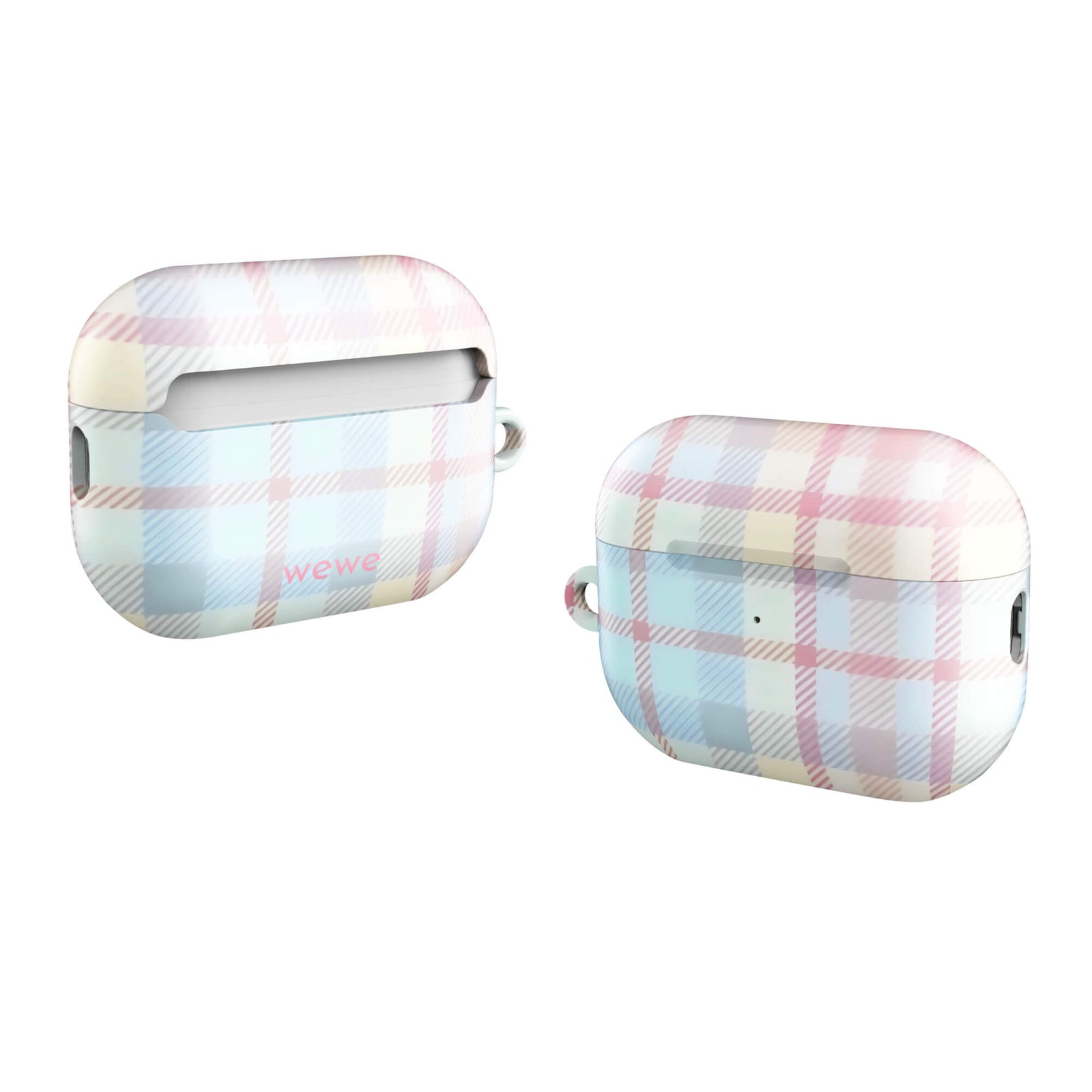 Custom airpods case pro gen2 with a fresh summer vibes, soft pastel plaid pattern in pink, blue, and yellow.