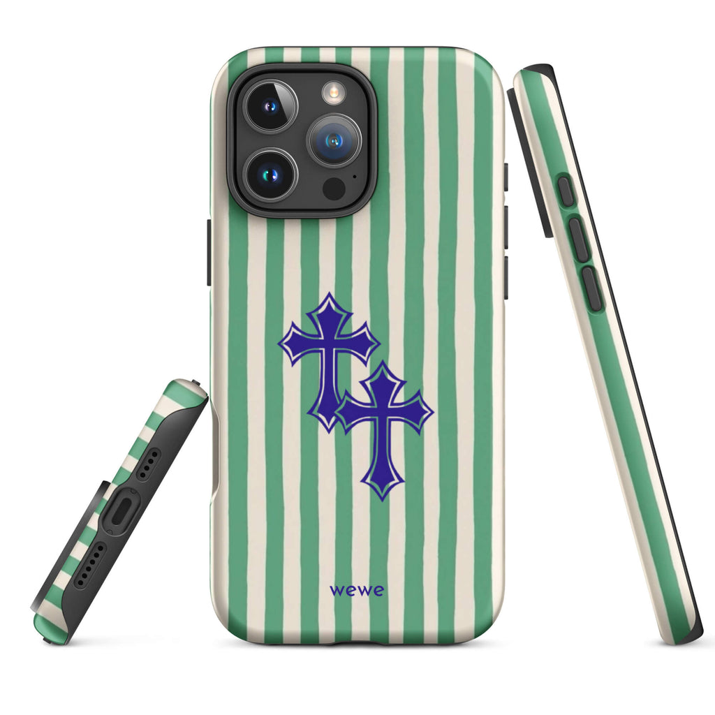 Custom green stripe iPhone case 16 pro max punk aesthetic style.