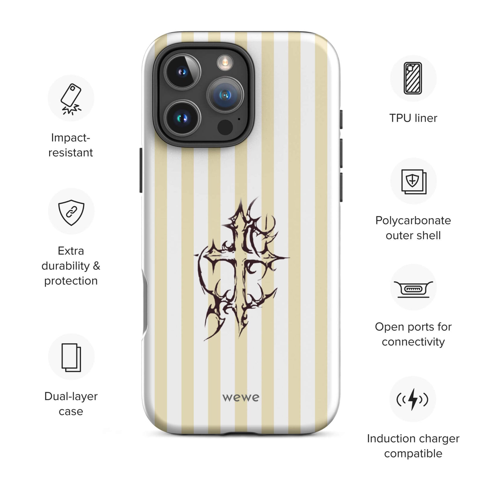 Custom ivory stripe iPhone case 16 pro max wireless charging compatible.