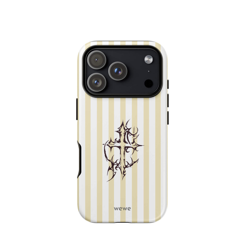 Custom ivory stripe iPhone case 17 pro unique aesthetic design.