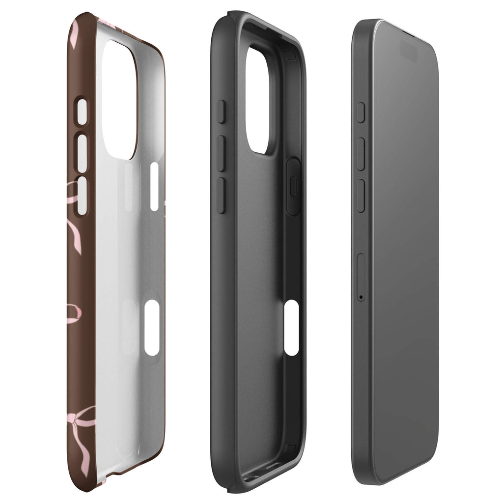 Custom caramel bows iphone case 16 pro max dual-layer shockproof protection.