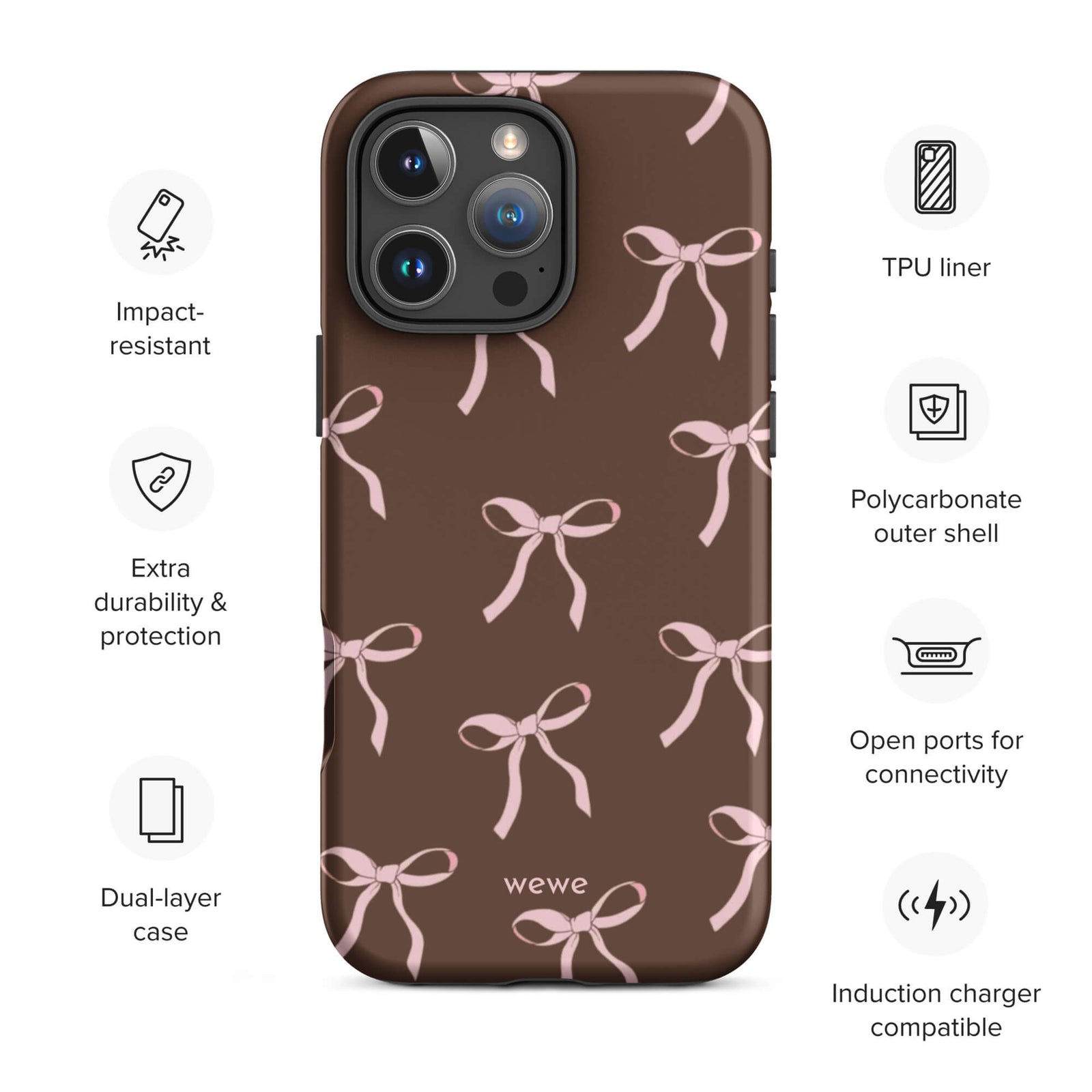Custom caramel bows iphone case 16 pro max wireless charging compatible.