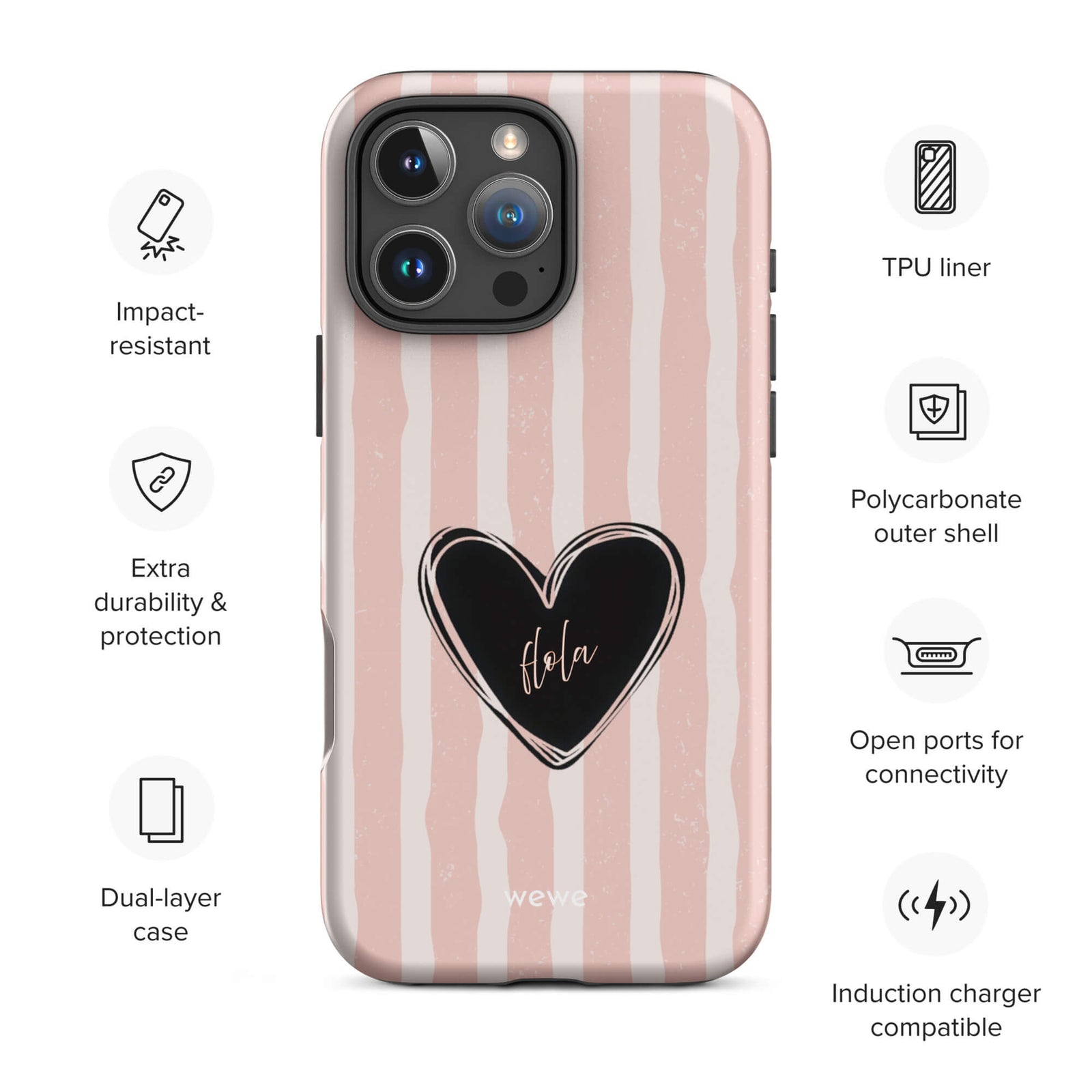 Custom matta hola heart iPhone case 16 pro max wireless charging compatible.
