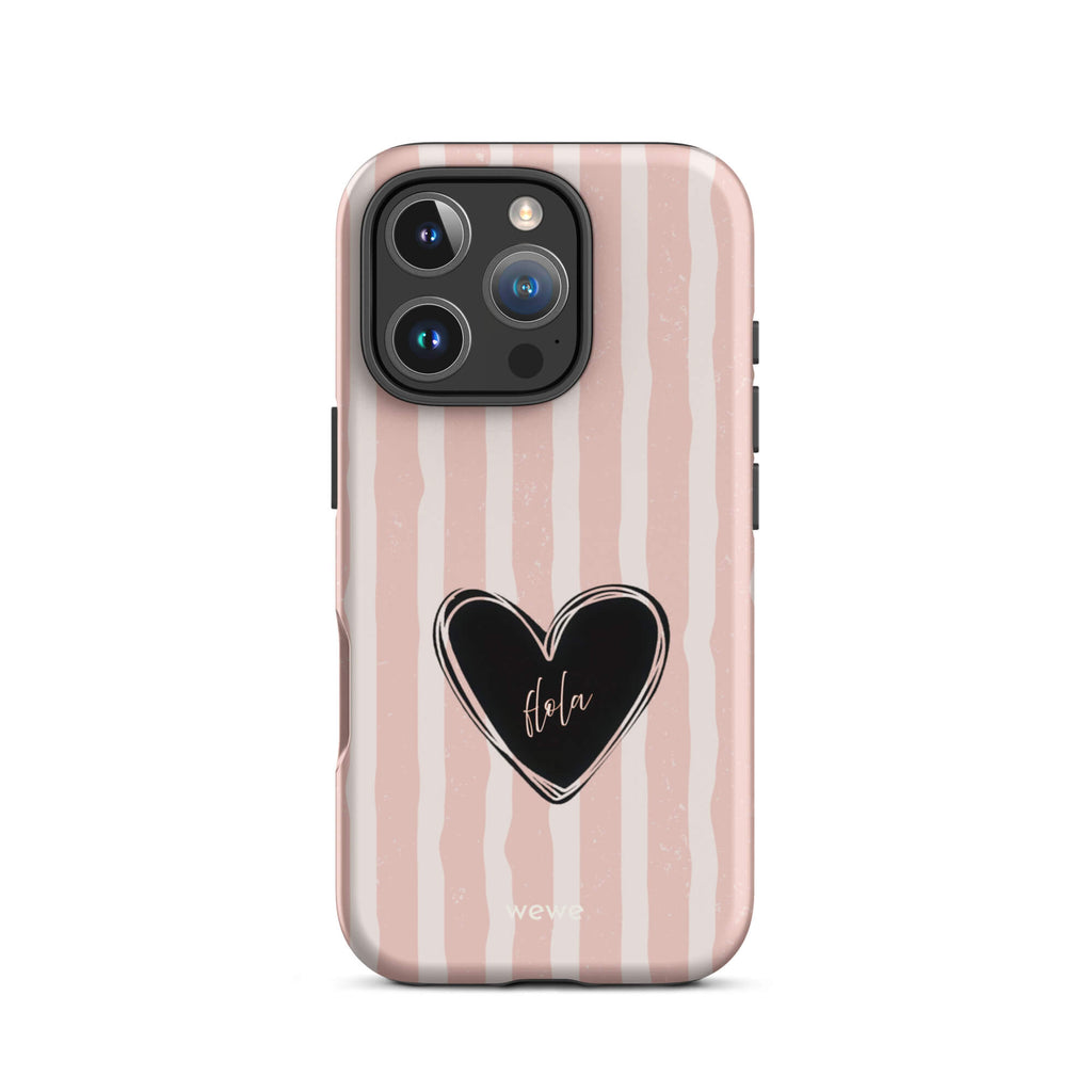 Custom matta hola heart iPhone case 16 pro playful design.