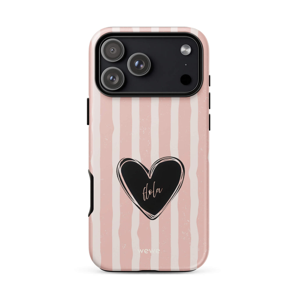 Custom matta hola heart iPhone case 17 pro max playful design.