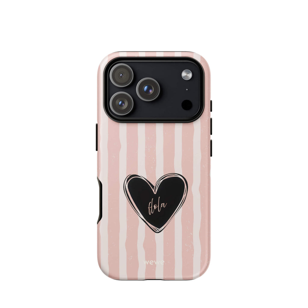 Custom matta hola heart iPhone case 17 pro playful design.