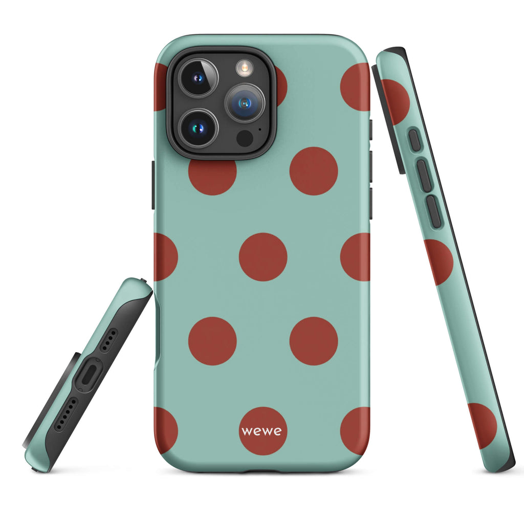 Custom mint green polka dot iphone case 16 pro max retro playful design.