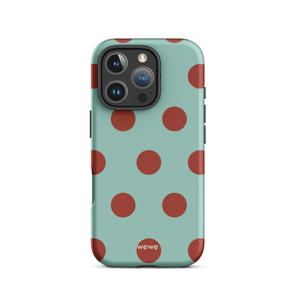 Custom mint green polka dot iphone case 16 pro retro playful design.