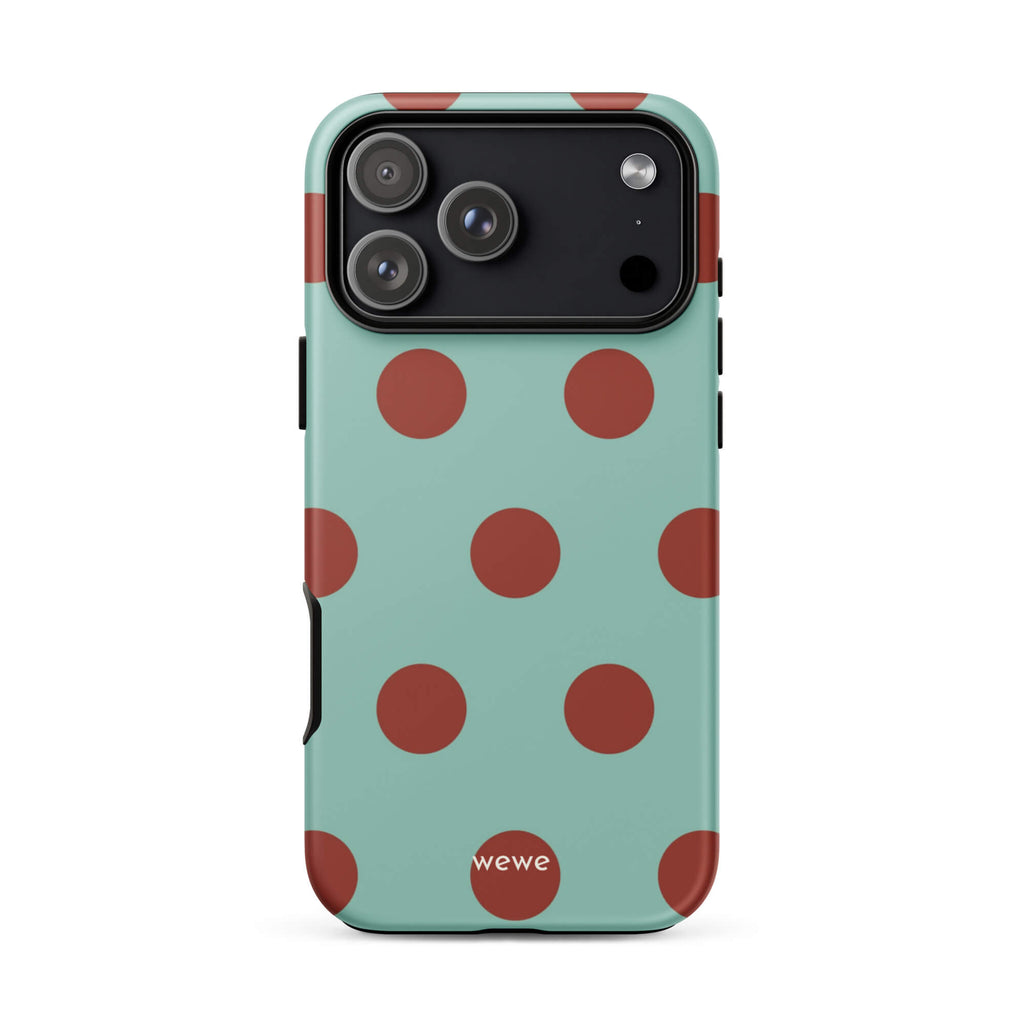 Custom mint green polka dot iphone case 17 pro max retro playful design.