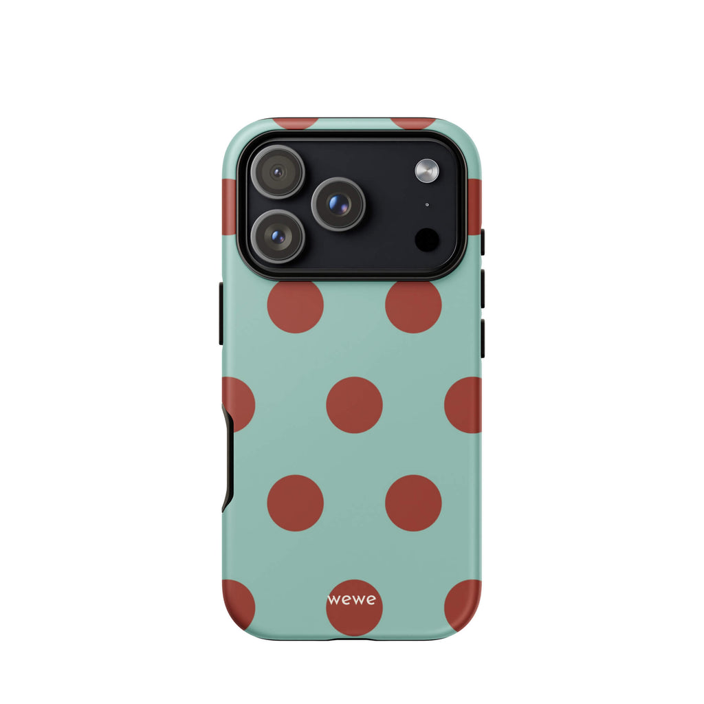 Custom mint green polka dot iphone case 17 pro retro playful design.