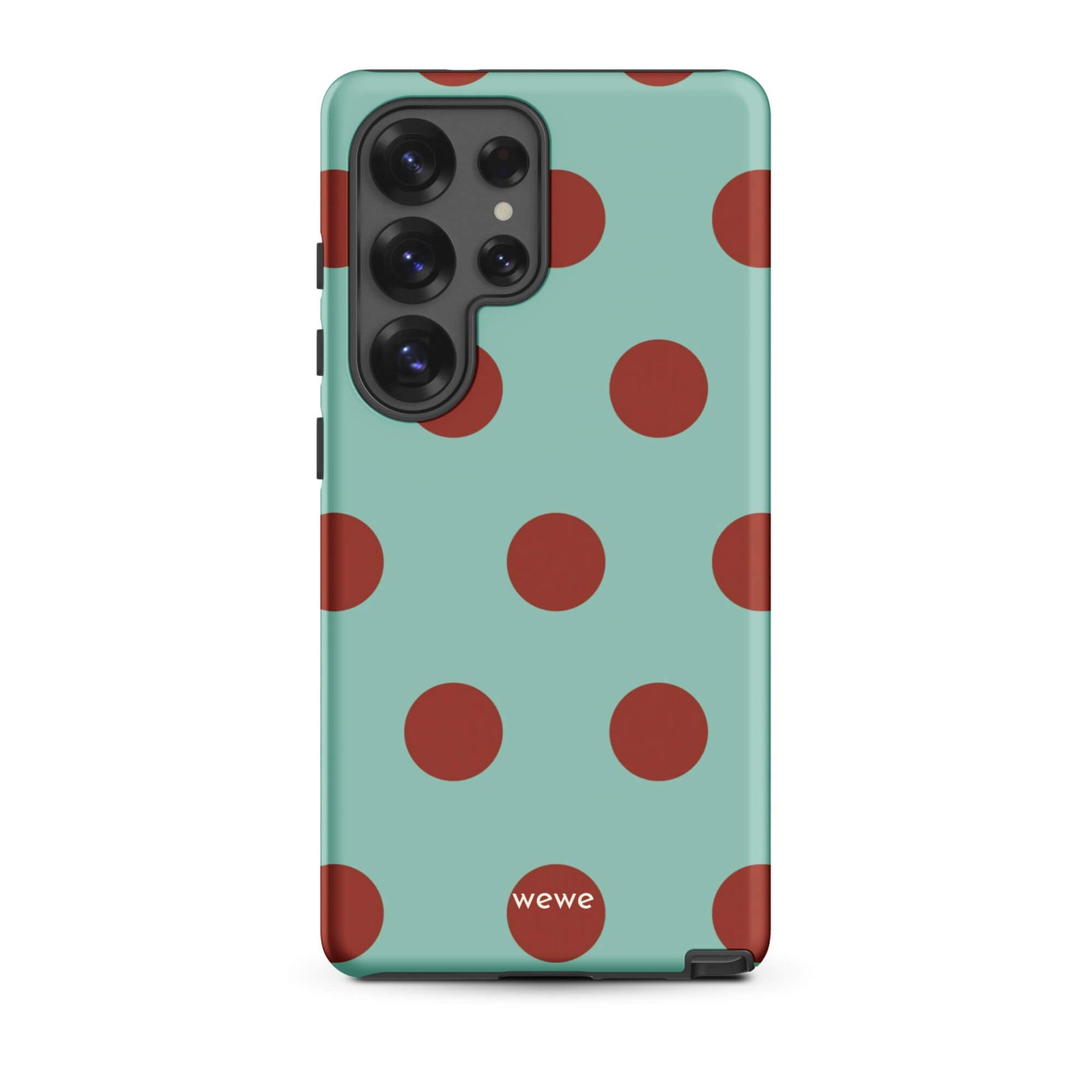 Custom samsung galaxy s25 ultra with a light mint green background and a repeating pattern of evenly spaced maroon or deep red polka dots.