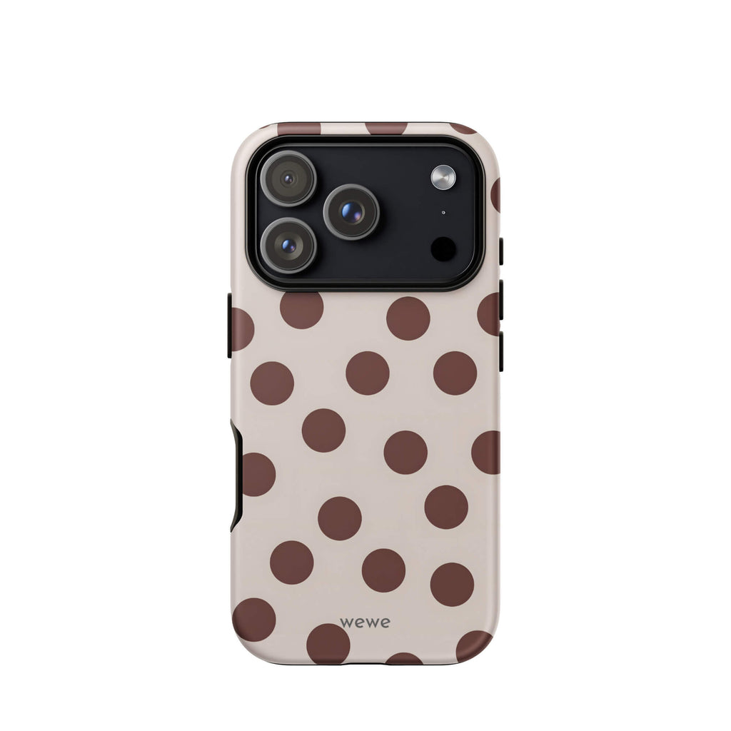 Custom bold brown polka dot iphone case 17 pro warm and cozy design.